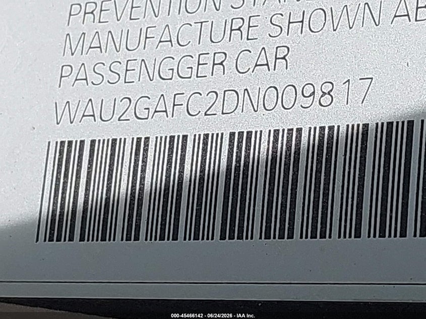 2013 Audi A7 3.0T Premium VIN: WAU2GAFC2DN009817 Lot: 45466142
