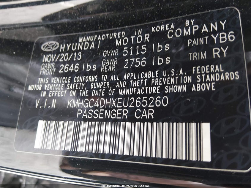 2014 Hyundai Genesis 5.0 R-Spec VIN: KMHGC4DHXEU265260 Lot: 45466400