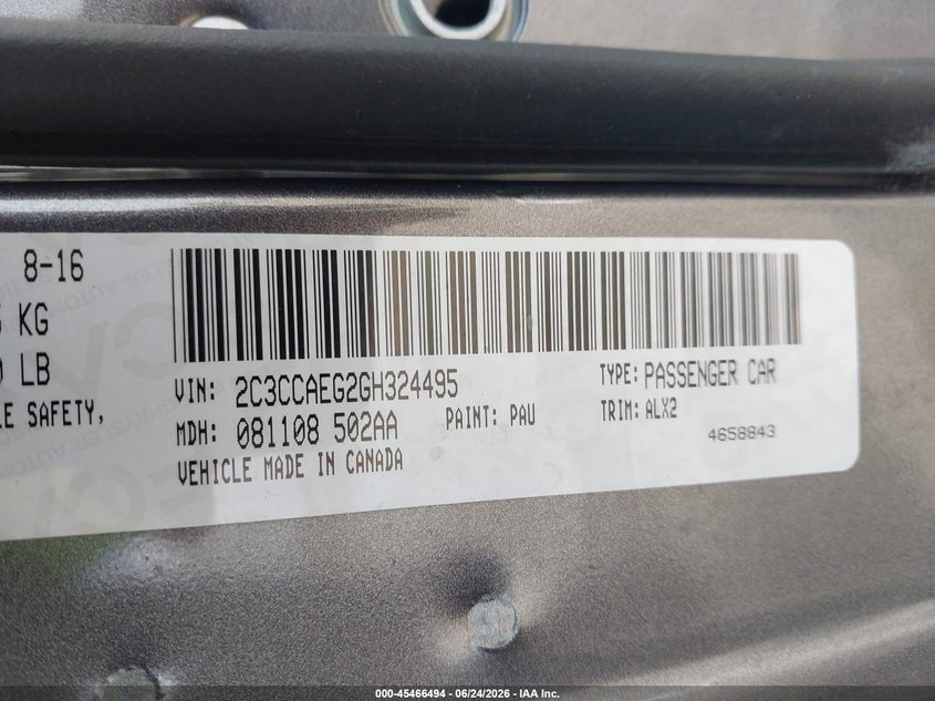 2016 Chrysler 300C VIN: 2C3CCAEG2GH324495 Lot: 45466494