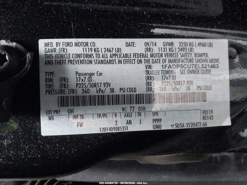 2014 Ford C-Max Energi Sel VIN: 1FADP5CU7EL521463 Lot: 45466720