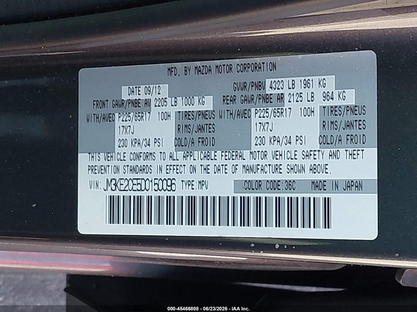 2013 Mazda Cx-5 Touring VIN: JM3KE2CE5D0150096 Lot: 45466808