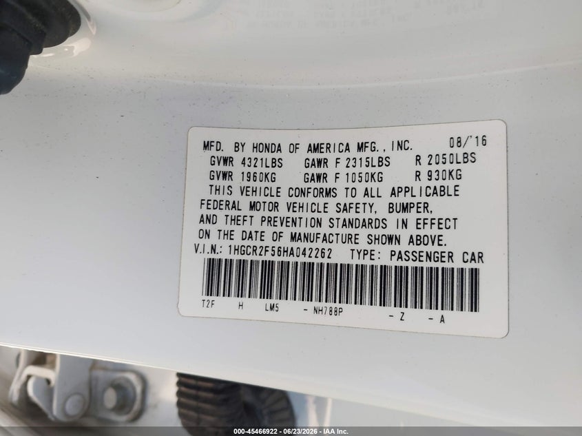 2017 HONDA ACCORD SEDAN 2.4L I-4 DI, DOHC, VVT, 189HP