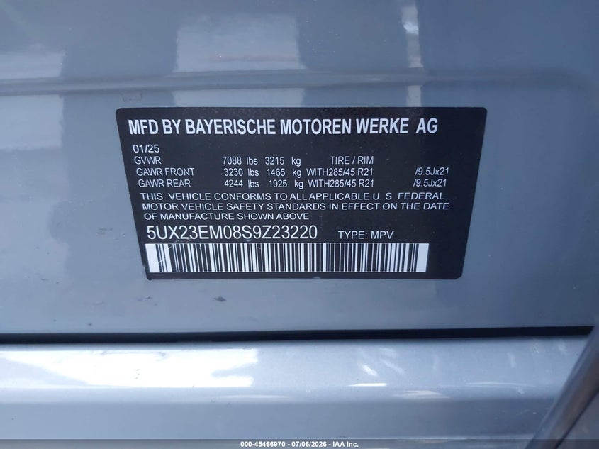 2026 BMW X7 xDrive40I VIN: 5UX23EM08T9148418 Lot: 45466970