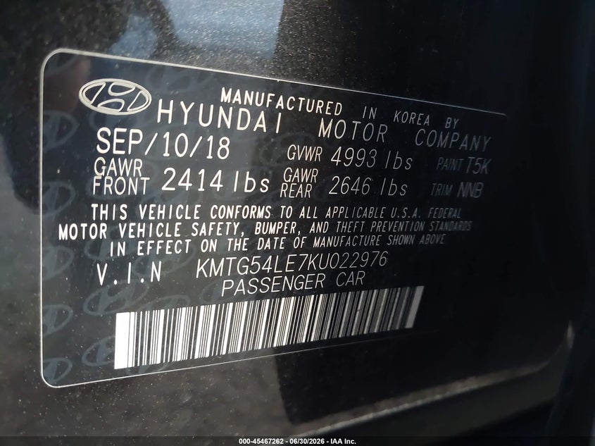 2019 Genesis G70 3.3T Advanced VIN: KMTG54LE7KU022976 Lot: 45467262