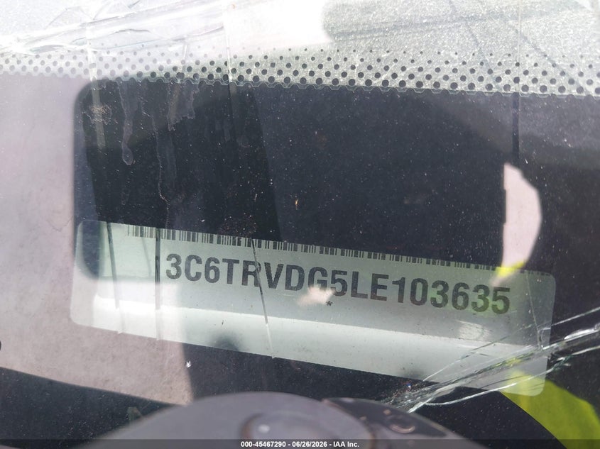 VIN 3C6TRVDG5LE103635 2020 RAM PROMASTER 2500 HIGH ROOF 159 WB