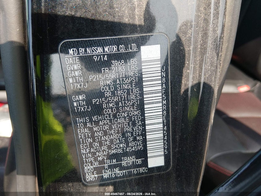 2014 Nissan Juke Sl VIN: JN8AF5MR8ET454595 Lot: 45467457