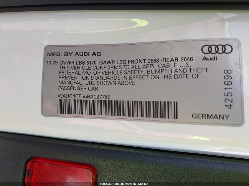 2024 Audi S5 Sportback Premium Plus Tfsi Quattro Tiptronic VIN: WAUC4CF55RA027768 Lot: 45467888