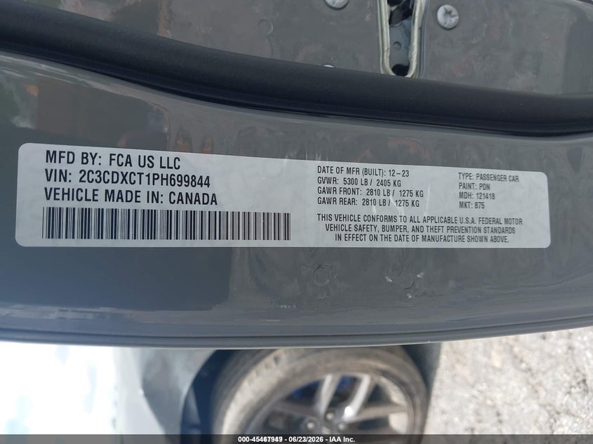 2023 DODGE CHARGER(VIN: 2C3CDXCT1PH699844