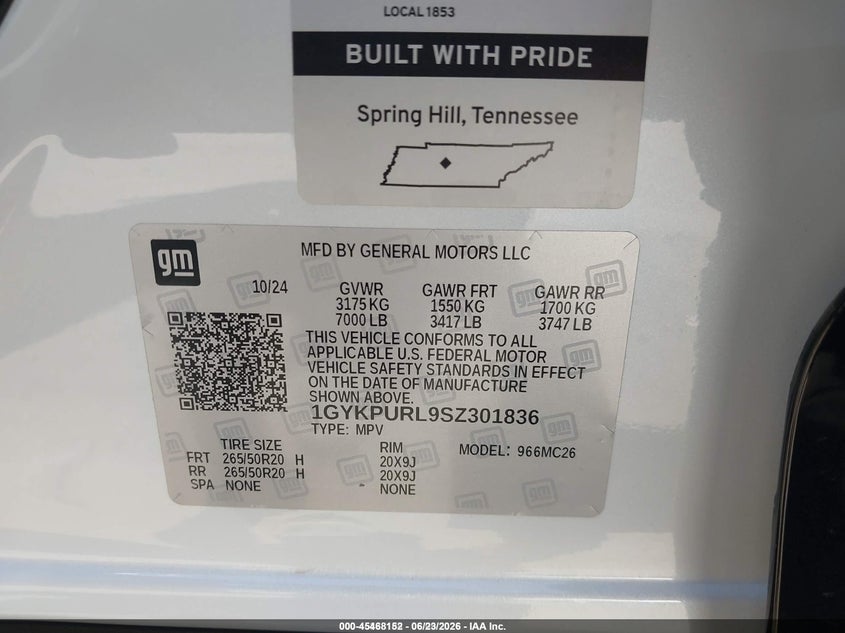 2025 Cadillac Lyriq Sport 1 Rwd VIN: 1GYKPURL9SZ301836 Lot: 45468152