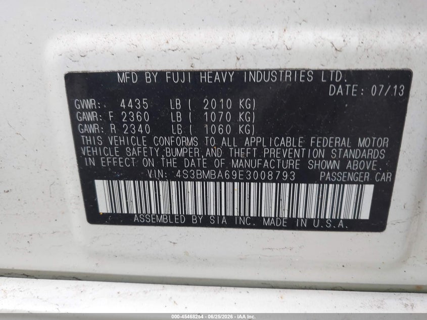 2014 SUBARU LEGACY SEDAN 2.5L H-4 DOHC, VVT, 173HP