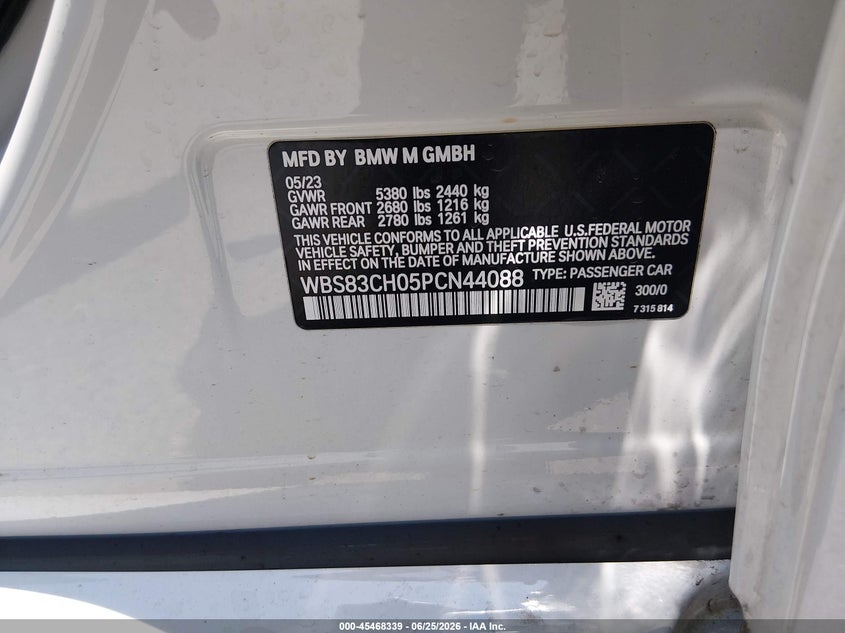 2023 BMW M5 VIN: WBS83CH05PCN44088 Lot: 45468339