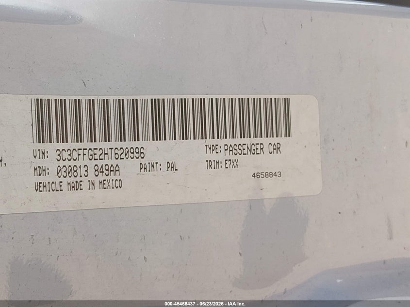VIN: 3C3CFFGE2HT620996 2017 FIAT 500E BATTERY ELECTRIC