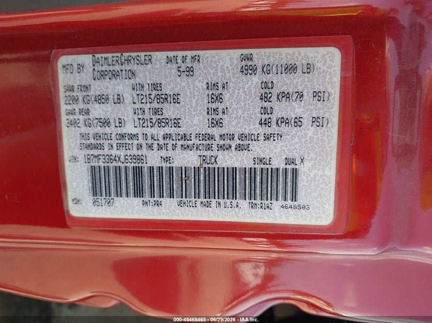 1999 DODGE RAM 3500 auction photo 8