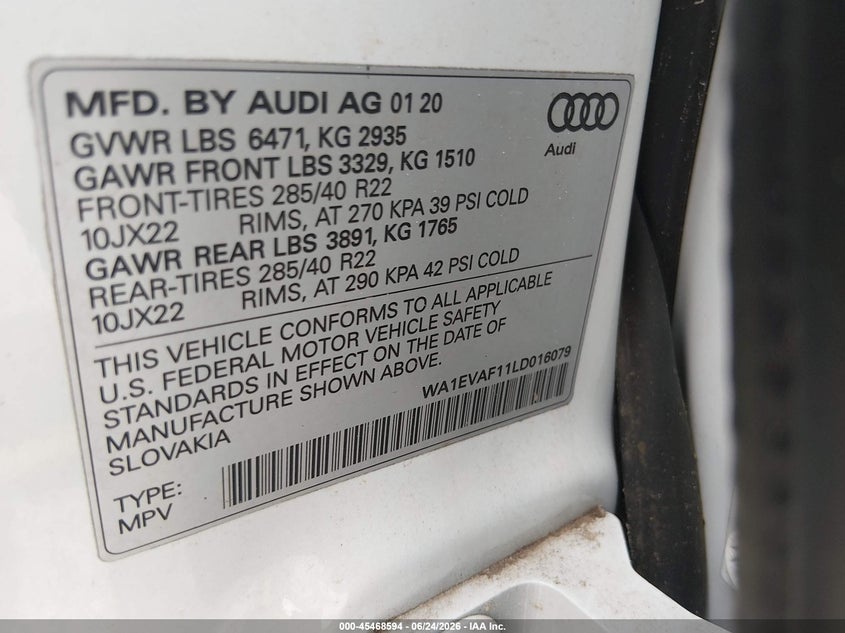 2020 Audi Q8 Premium Plus 55 Tfsi Quattro Tiptronic VIN: WA1EVAF11LD016079 Lot: 45468594