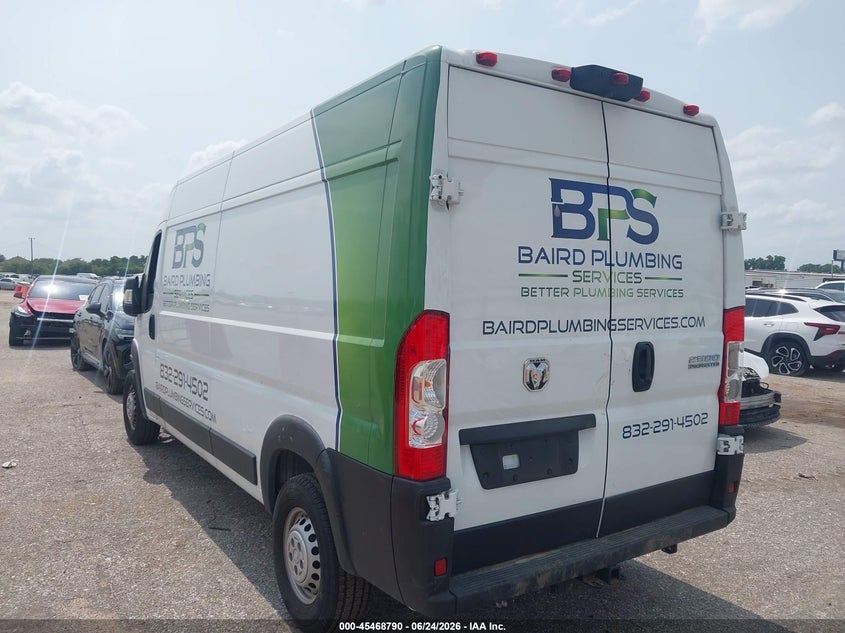 Vin: 3c6lrvdg7se560591, lot: 45966927, ram promaster 2500 tradesman high roof 159 wb w/pass seat 20253
