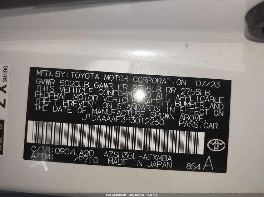 2023 Toyota Crown Limited VIN: JTDAAAAF3P3012260 Lot: 45469259