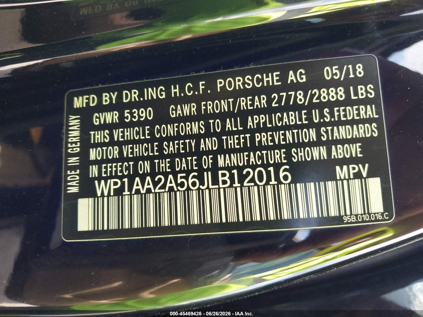 2018 Porsche Macan VIN: WP1AA2A56JLB12016 Lot: 45469426