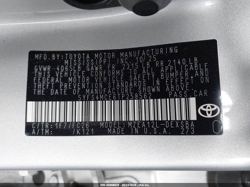2026 TOYOTA COROLLA SEDAN 2.0L I-4 DI, DOHC, VVT, 169HP