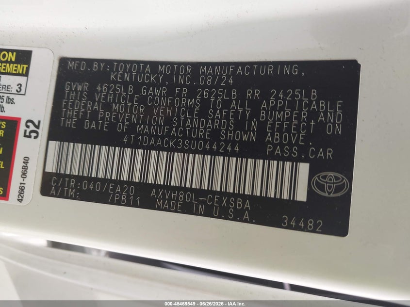 2025 TOYOTA CAMRY SEDAN 2.5L I-4 DI, DOHC, VVT, 184HP