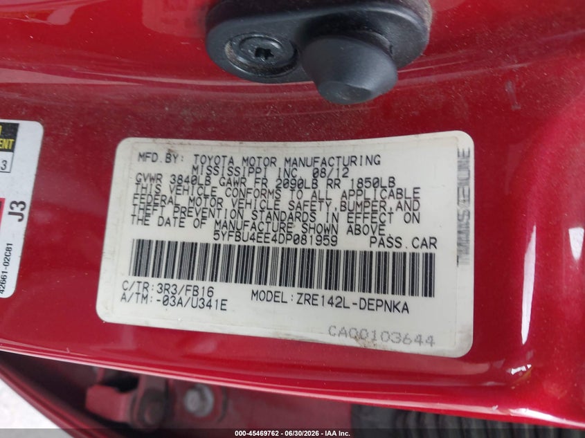 2013 TOYOTA COROLLA SEDAN 1.8L I-4 DOHC, VVT, 132HP