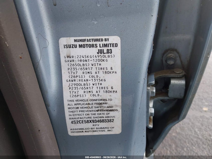 2003 Isuzu Axiom S/Xs VIN: 4S2CE58X934603382 Lot: 45469983