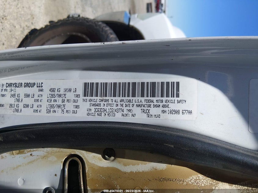 2012 Ram 3500 Big Horn VIN: 3C63D3HL1CG143774 Lot: 45470321
