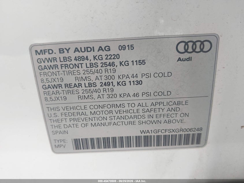 2016 Audi Q3 2.0T Premium Plus VIN: WA1GFCFSXGR006248 Lot: 45470508