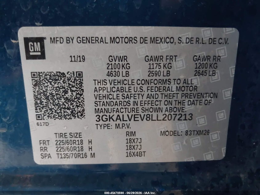 2020 GMC Terrain Awd Slt VIN: 3GKALVEV8LL207213 Lot: 45470598