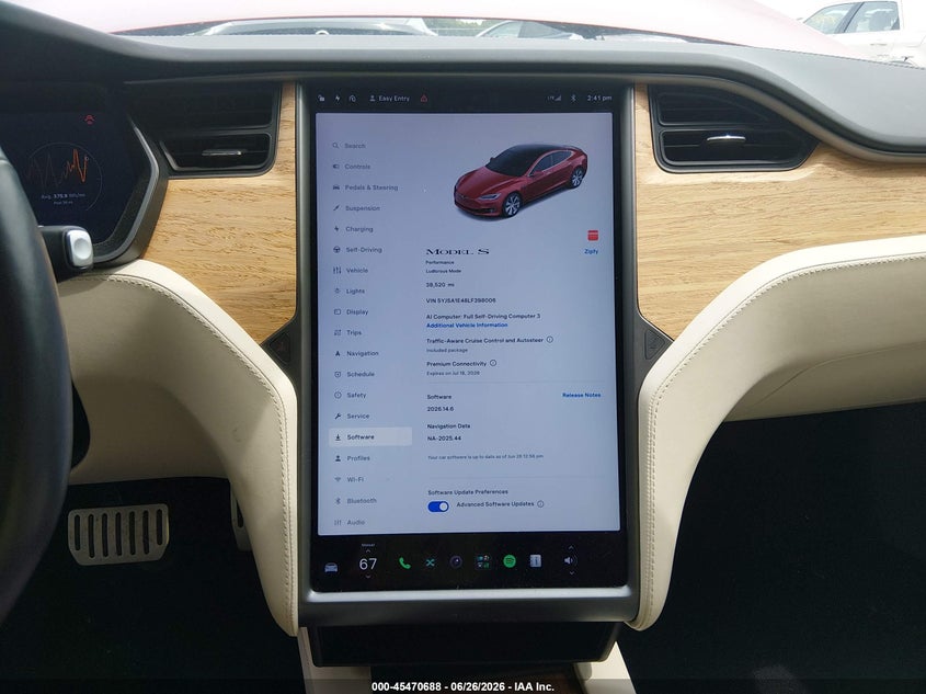 2020 Tesla Model S Performance Dual Motor All-Wheel Drive VIN: 5YJSA1E48LF398006 Lot: 45470688