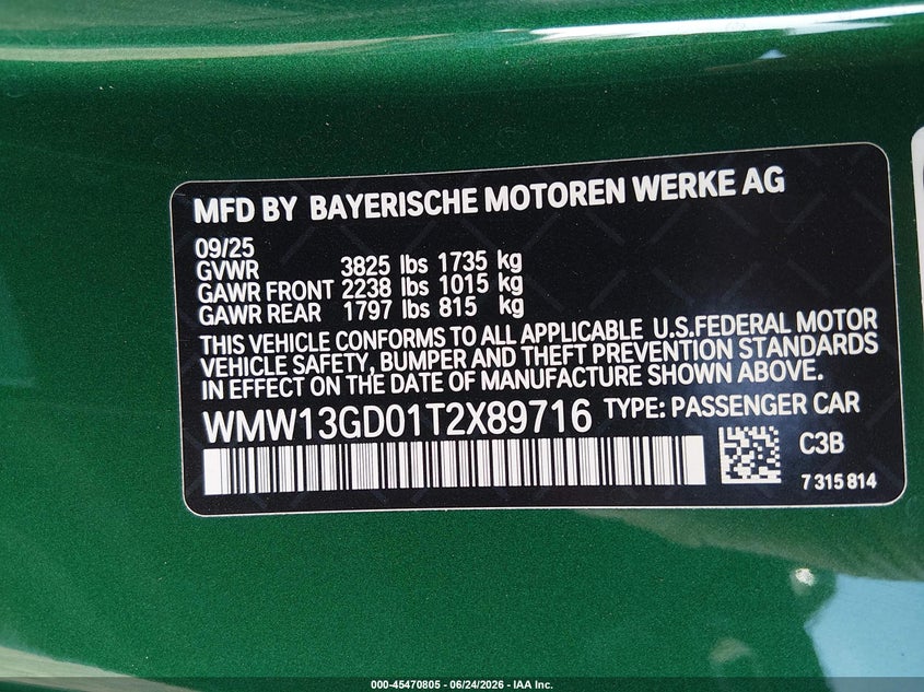 2026 Mini Hardtop Cooper VIN: WMW13GD01T2X89716 Lot: 45470805