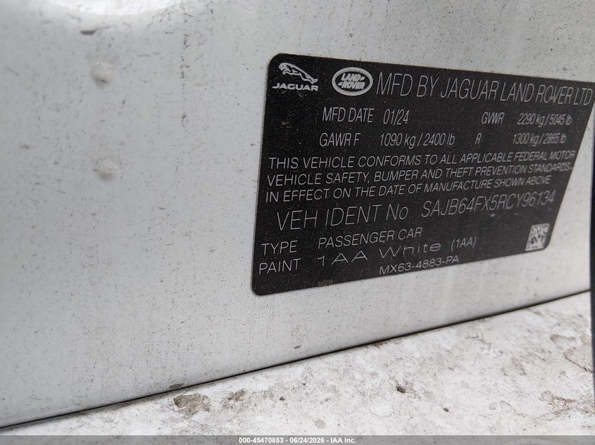 2024 Jaguar Xf R-Dynamic Se P250 Rwd Automatic VIN: SAJB64FX5RCY96134 Lot: 45470853
