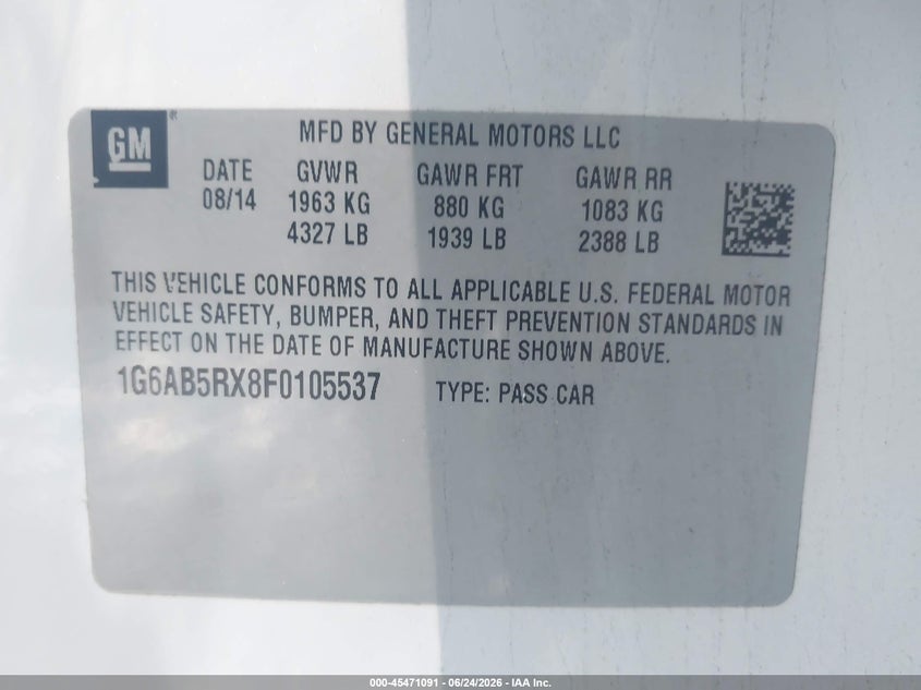 2015 CADILLAC ATS SEDAN 2.0L I-4 DI, DOHC, VVT, TURBO, 272HP