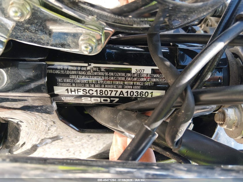 2007 Honda Vt1100 C VIN: 1HFSC18077A103601 Lot: 45471264
