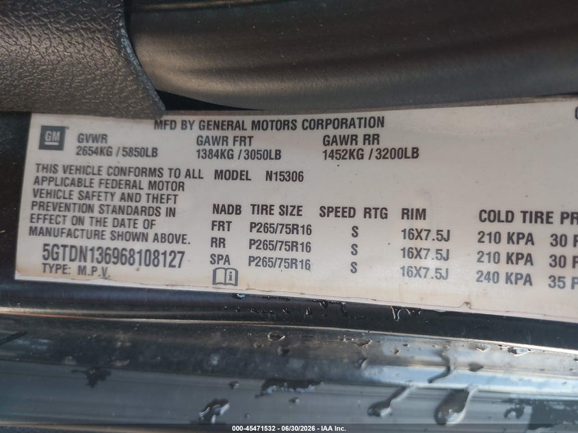 2006 Hummer H3 Suv VIN: 5GTDN136968108127 Lot: 45471532