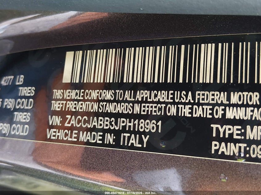 2018 Jeep Renegade Latitude Fwd VIN: ZACCJABB3JPH18961 Lot: 45471619
