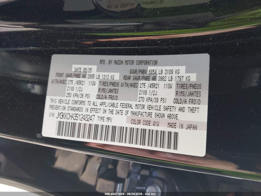 2025 Mazda Cx-90 Phev Premium Sport VIN: JM3KKCHA3S1248247 Lot: 45471654