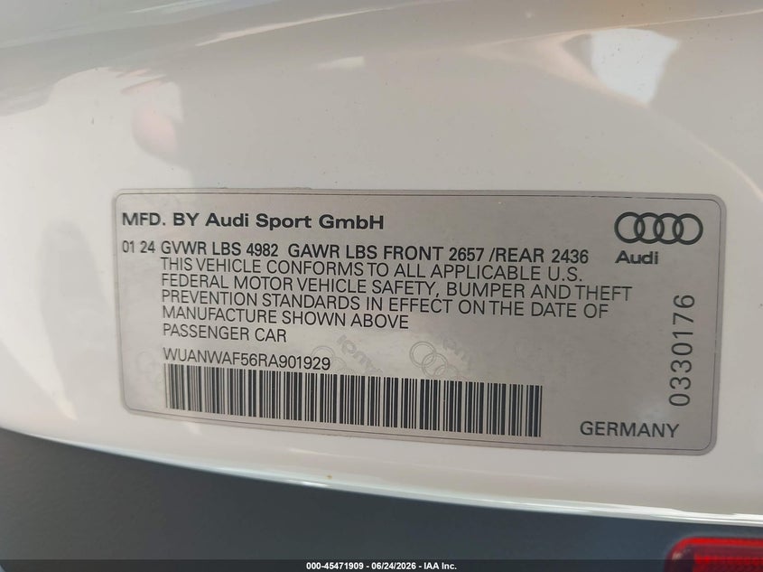 2024 Audi Rs 5 Tfsi Quattro Tiptronic VIN: WUANWAF56RA901929 Lot: 45471909