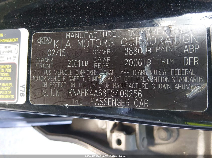 2015 KIA FORTE SEDAN 1.8L I-4 DOHC, VVT, 145HP