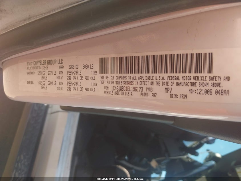 JEEP WRANGLER 2014 VIN 1C4GJWBG1EL196173