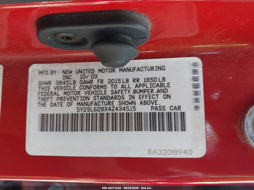 2004 Pontiac Vibe VIN: 5Y2SL628X4Z434515 Lot: 45472245