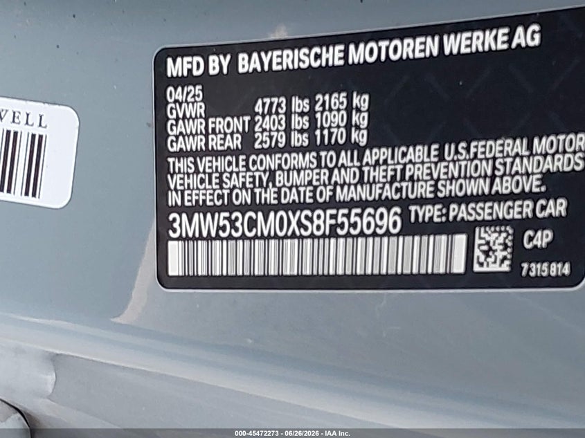 2025 BMW M240 I xDrive VIN: 3MW53CM0XS8F55696 Lot: 45472273