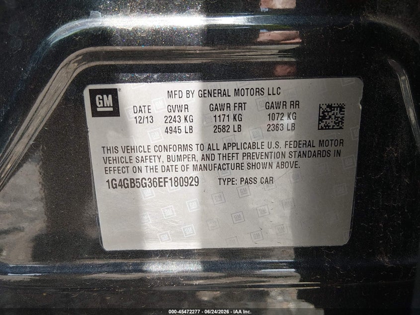 2014 BUICK LACROSSE SEDAN 3.6L V-6 DI, DOHC, VVT, 304HP