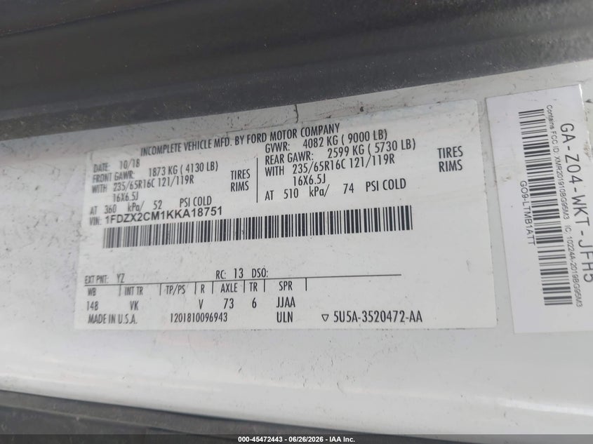 2019 FORD TRANSIT WAGON 3.7L V-6 DOHC, VVT, 275HP