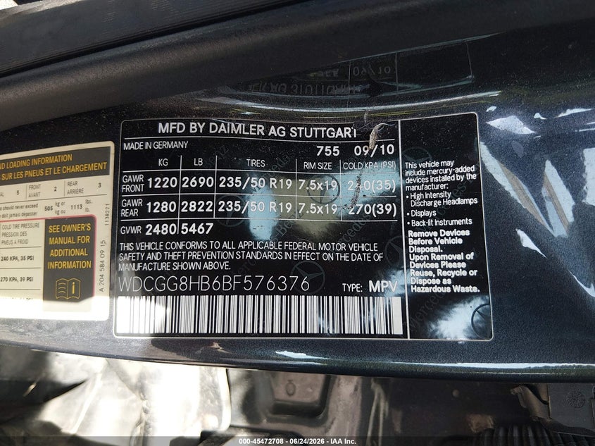 2011 Mercedes-Benz Glk 350 4Matic VIN: WDCGG8HB6BF576376 Lot: 45472708