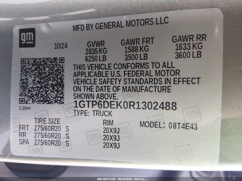 2024 GMC Canyon 4Wd At4 VIN: 1GTP6DEK0R1302488 Lot: 45473180