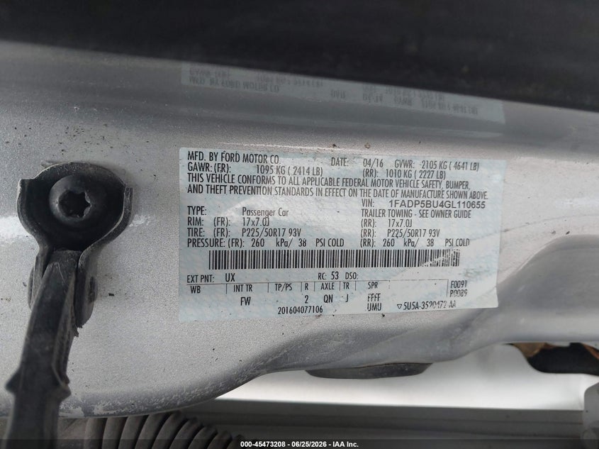 2016 Ford C-Max Hybrid Sel VIN: 1FADP5BU4GL110655 Lot: 45473208