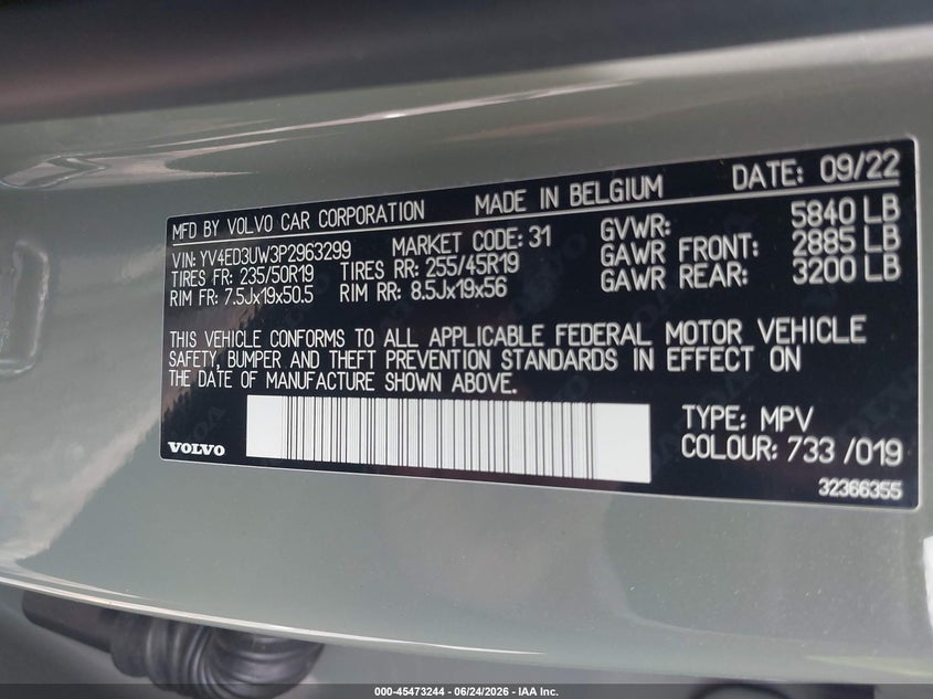 2023 Volvo Xc40 Recharge Pure Electric Twin Plus VIN: YV4ED3UW3P2963299 Lot: 45473244