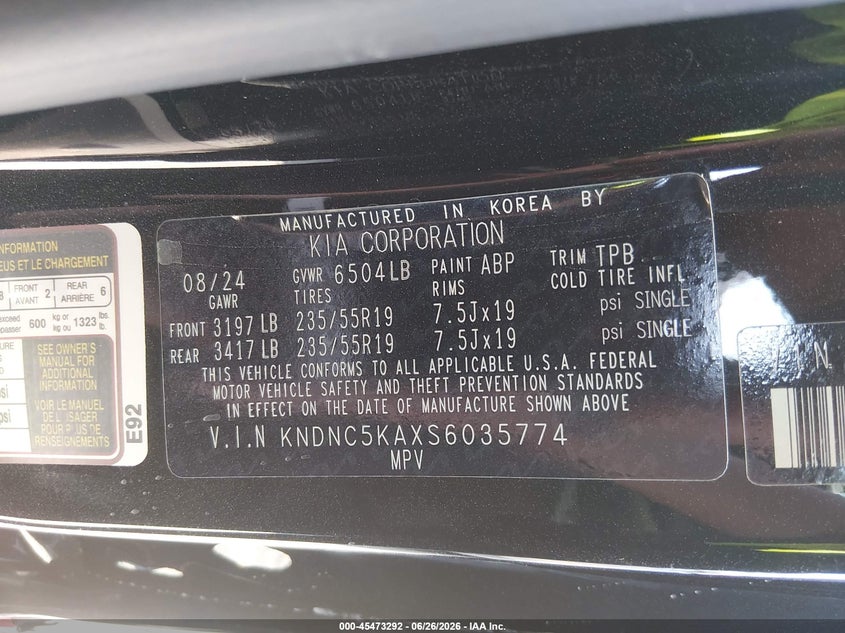 2025 Kia Carnival Mpv Hybrid Ex VIN: KNDNC5KAXS6035774 Lot: 45473292