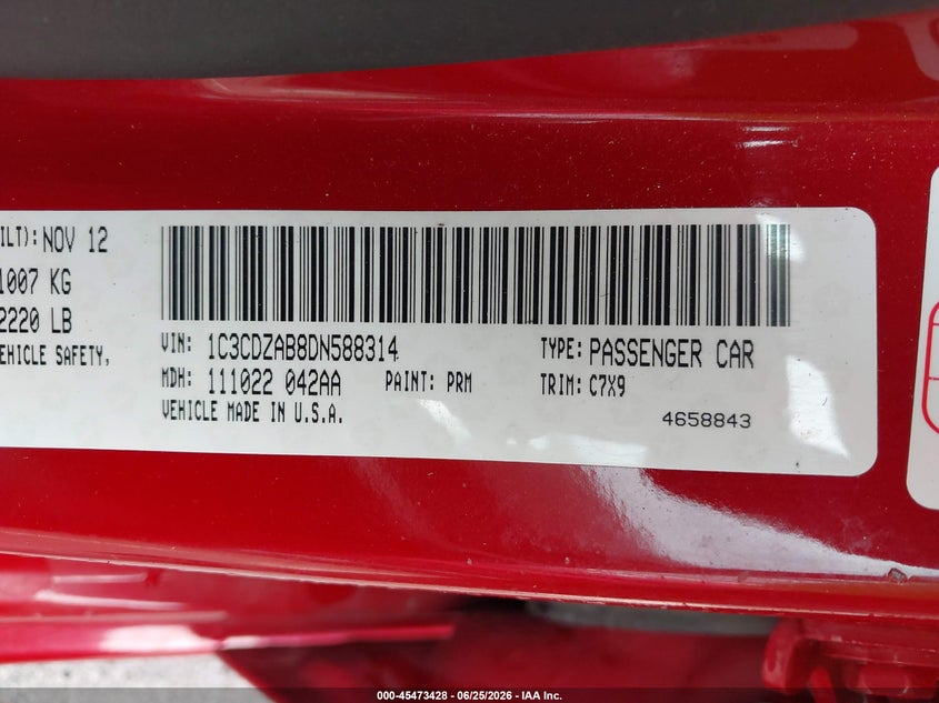 2013 Dodge Avenger Se VIN: 1C3CDZAB8DN588314 Lot: 45473428