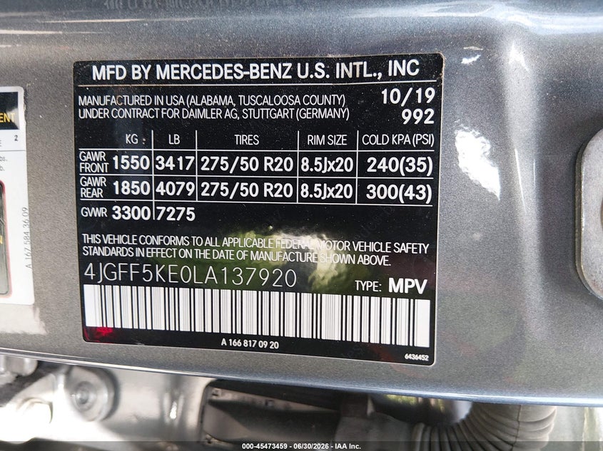2020 Mercedes-Benz Gls 450 4Matic VIN: 4JGFF5KE0LA137920 Lot: 45473459